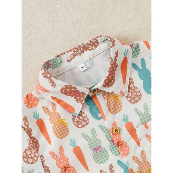 Easter Bunnies/Carrot Print Button Down Collared Dress Shirt 4-5 Yr Or 7-8 Yrs. - Picture 3 of 6